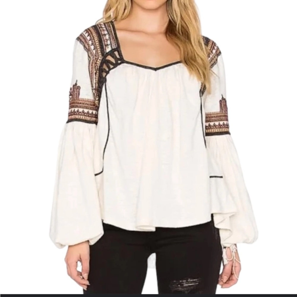 Free people weave boho cutout bell sleeve blouse top size M